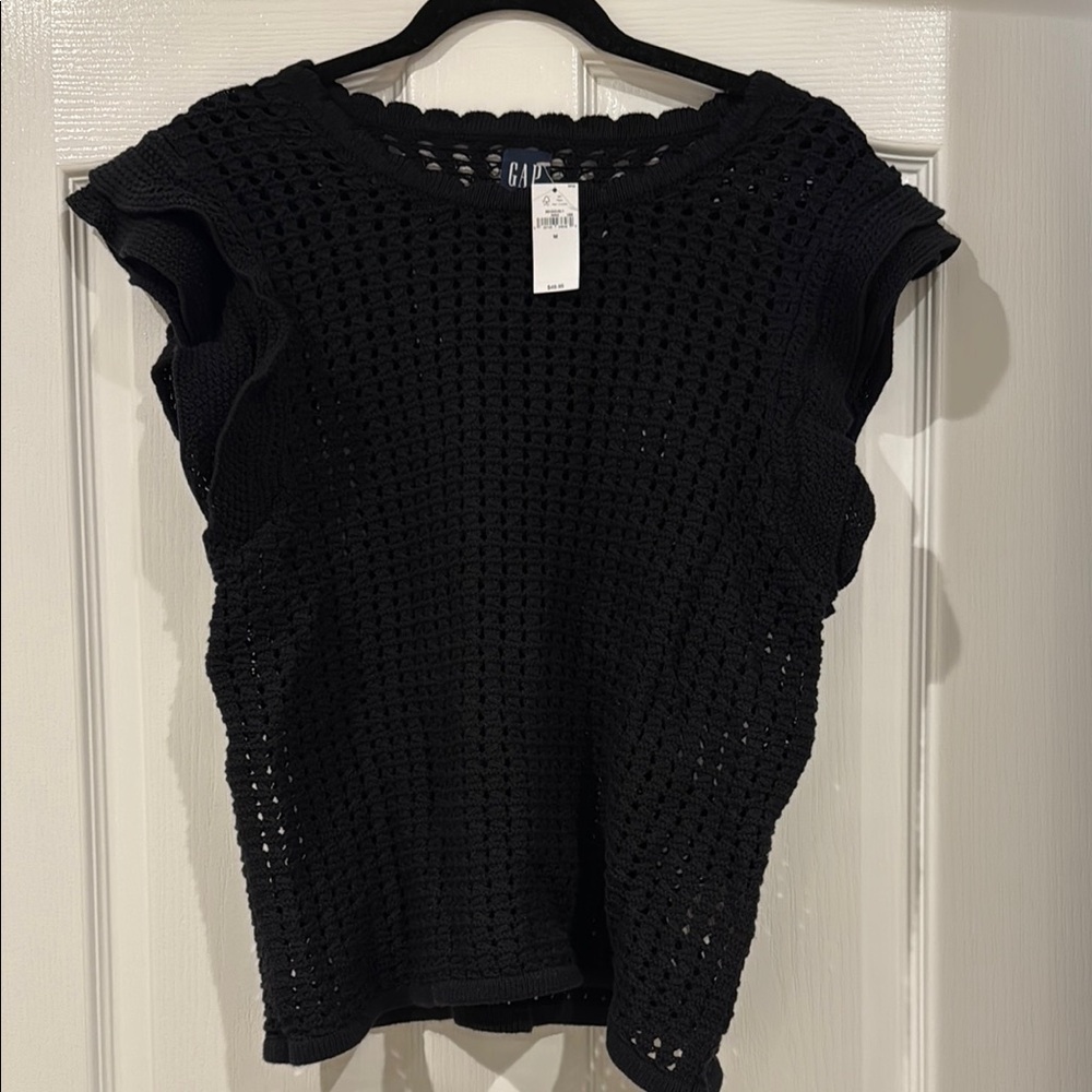 NWT! GAP Black Knit Top with Ruffle Detail